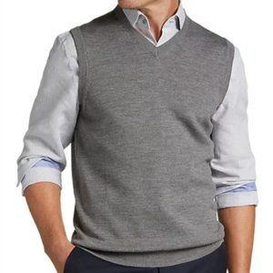 NEW JOS A. BANK Gray Traveler Merino Wool Sweater Vest Men's XL